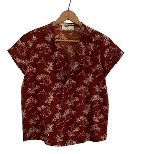 Scotch & Soda Maison Scotch Orange and Yellow Palm Tree Button Down Shirt